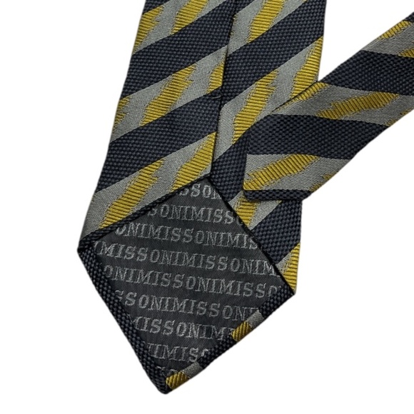 MISSONI Gray/Gold Striped Art Silk LUXURY Tie ITALY - Picture 4 of 4